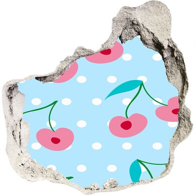 Zelfklevende muursticker 3D gat Fruitpatroon op een blauwe achtergrond