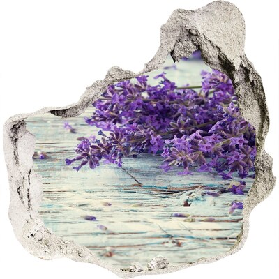 3D wandsticker gat in de muur Lavendelbloemen op een houten achtergrond