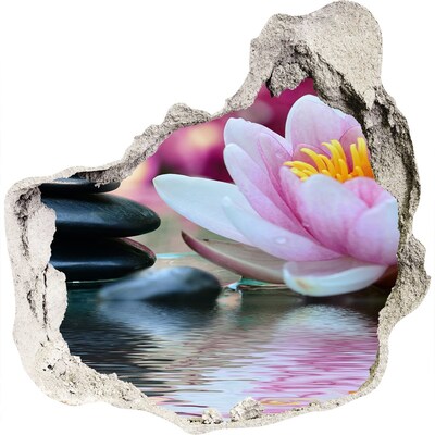 Zelfklevende muursticker 3D gat Bloemen en stenen in een zen-tuin