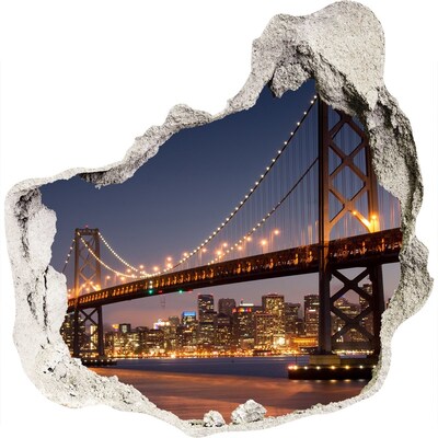 3D wandsticker gat in de muur De San Francisco-brug 's nachts