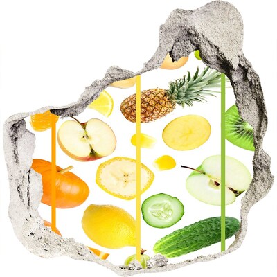 Zelfklevende muursticker 3D gat Vers fruit in beton