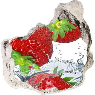 Zelfklevende muursticker 3D gat Sappige aardbeien in een waterexplosie
