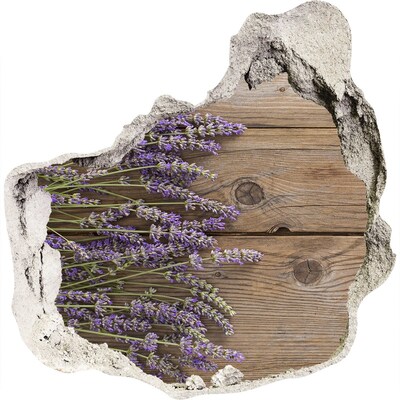 3D muursticker effect gat in de muur Lavendelbloemen in een houten doos