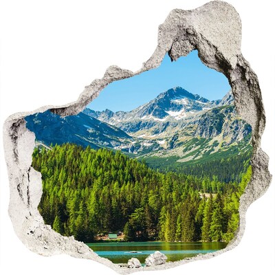 Zelfklevende muursticker 3D gat Berglandschap met een meer