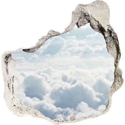 3D muursticker effect gat in de muur De hemel is vol wolken.
