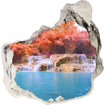 3D muursticker effect gat in de muur Waterval tussen herfstbomen