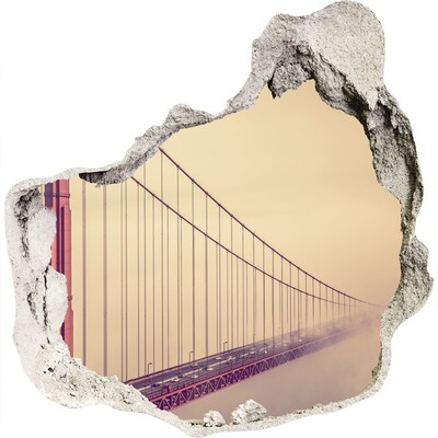 3D muursticker effect gat in de muur De Golden Gate Bridge in de wolken
