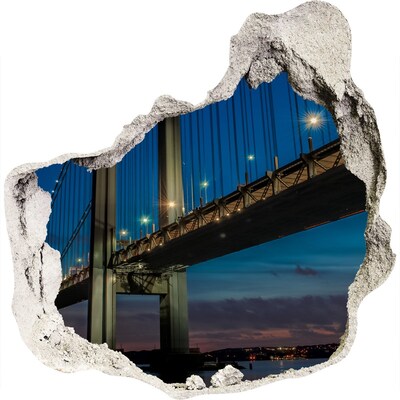 3D wandsticker gat in de muur De brug in het nachtelijke landschap