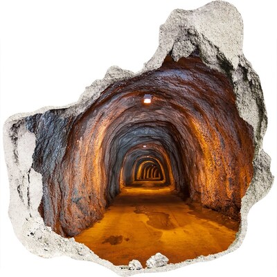 Zelfklevende muursticker 3D gat Tunnel in de bergen