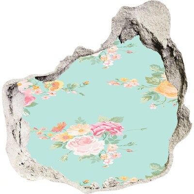 3D muursticker effect gat in de muur Een bloemenparadijs achter de muur.