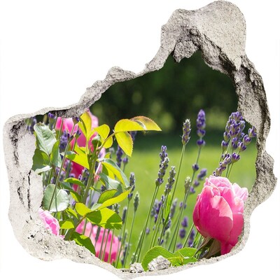 Zelfklevende muursticker 3D gat Een bloemenparadijs achter de muur.