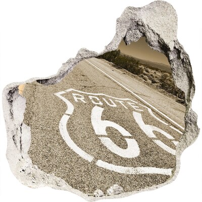 3D muursticker effect gat in de muur Route 66 in beton