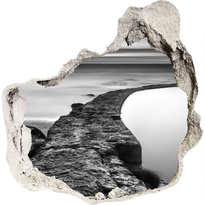 3D muursticker effect gat in de muur Stenen boulevard aan zee