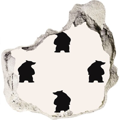 3D muursticker effect gat in de muur Zwarte beren tegen een ingestorte muur