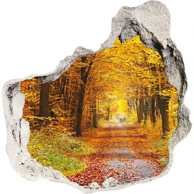 Zelfklevende muursticker 3D gat Herfstlaan in het bos