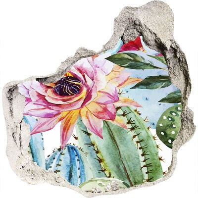 3D wandsticker gat in de muur Een bloemenparadijs te midden van de cactussen.