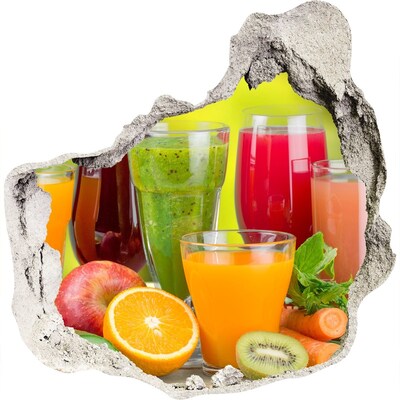 3D muursticker effect gat in de muur Fruit en smoothies bij het kleine zaakje.
