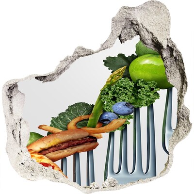Zelfklevende muursticker 3D gat De culinaire wereld achter de muren