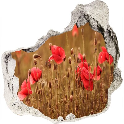 3D muursticker effect gat in de muur Bloemen tussen de ingestorte muur