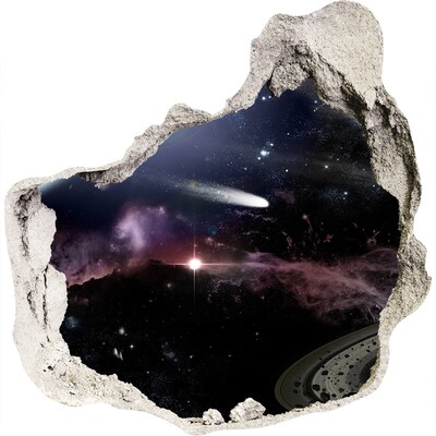 Zelfklevende muursticker 3D gat De kosmische ruimte voorbij het gat