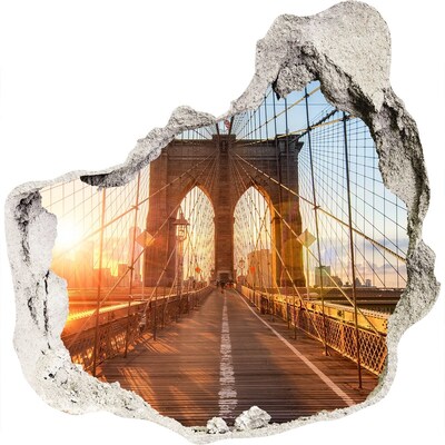 Zelfklevende muursticker 3D gat Brooklyn Bridge bij zonsondergang