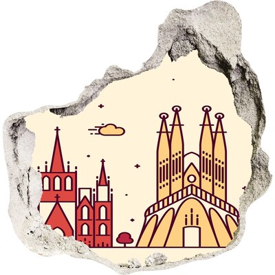 Zelfklevende muursticker 3D gat Catalaanse architectuur