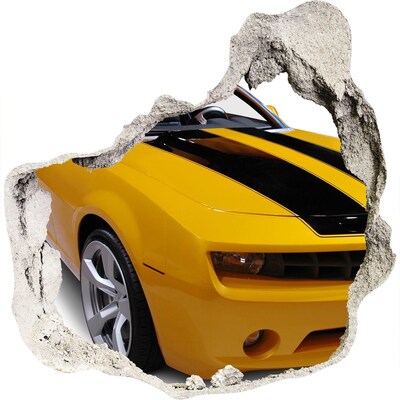 3D muursticker effect gat in de muur Gouden sportwagen