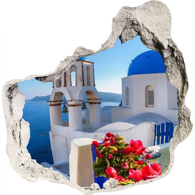 3D wandsticker gat in de muur Santorini in volle glorie