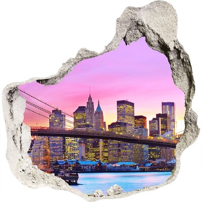 Zelfklevende muursticker 3D gat De skyline van New York bij zonsondergang