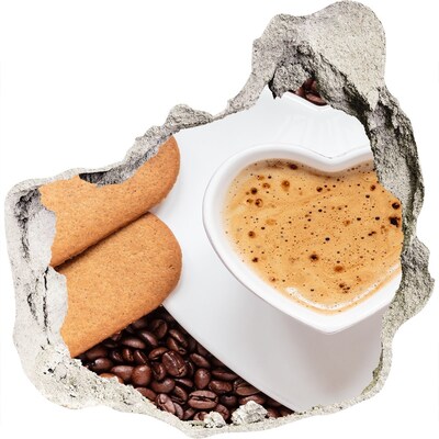 3D muursticker effect gat in de muur Koffie met koekjes