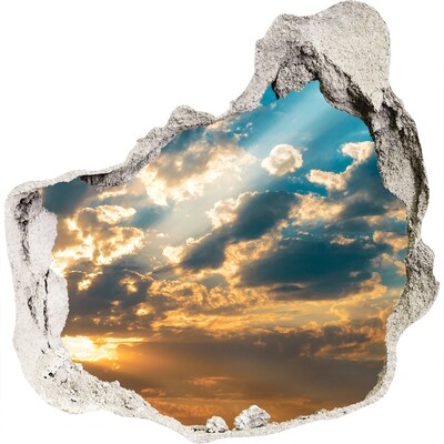3D muursticker effect gat in de muur Een hemel met wolken bij zonsondergang