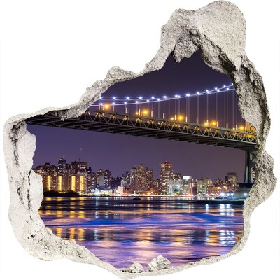 3D muursticker effect gat in de muur De brug 's nachts