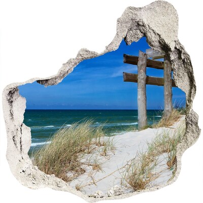 Zelfklevende muursticker 3D gat Tropisch strand met een houten pier