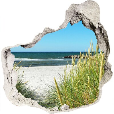 Zelfklevende muursticker 3D gat Een charmant strand met uitzicht op zee.