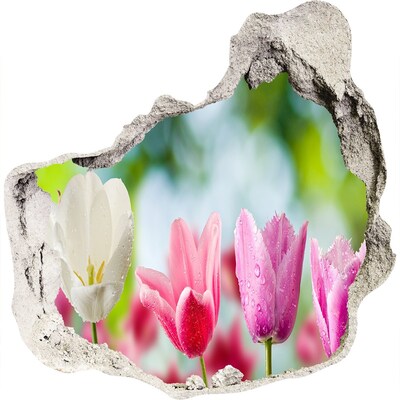 3D wandsticker gat in de muur Een bloemenparadijs achter de muur.