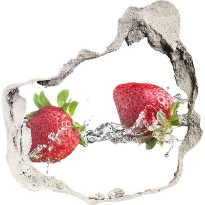 3D wandsticker gat in de muur Aardbeien in water