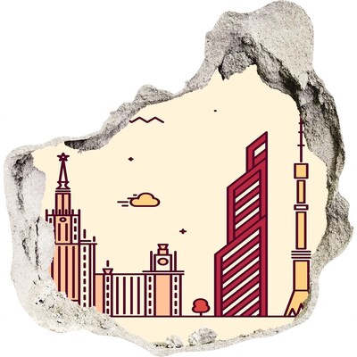 Zelfklevende muursticker 3D gat Modern stadspanorama