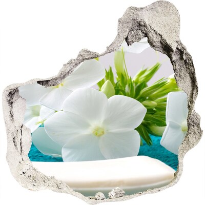 Zelfklevende muursticker 3D gat Een bloemenparadijs achter de muur.