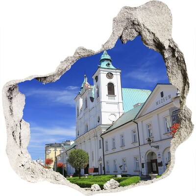 Zelfklevende muursticker 3D gat Historische kerk in de stad
