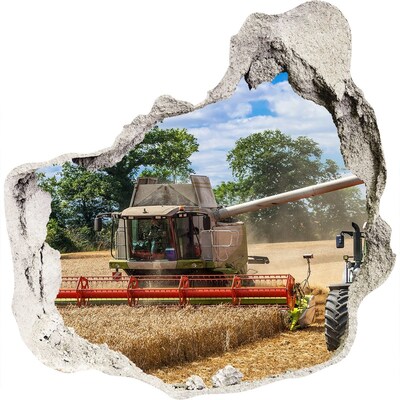 3D muursticker effect gat in de muur Oogsten op een graanveld