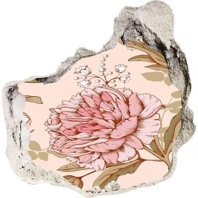 3D muursticker effect gat in de muur Bloemenpatroon op een roze achtergrond