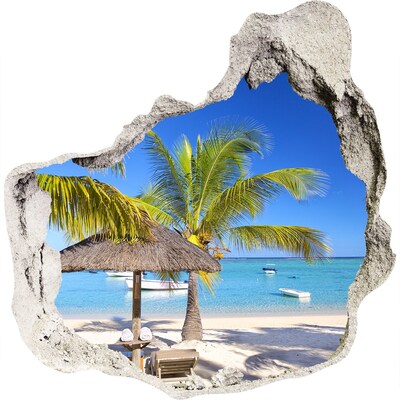 3D wandsticker gat in de muur Tropisch strand met palmbomen