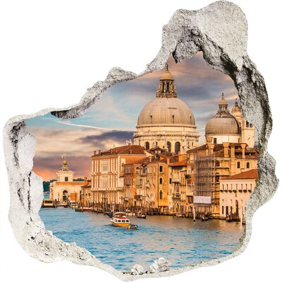 3D muursticker effect gat in de muur Venetië bij zonsondergang