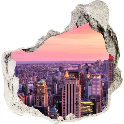 3D wandsticker gat in de muur Zonsondergang boven de stad