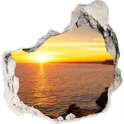3D muursticker effect gat in de muur Zonsondergang boven de zee