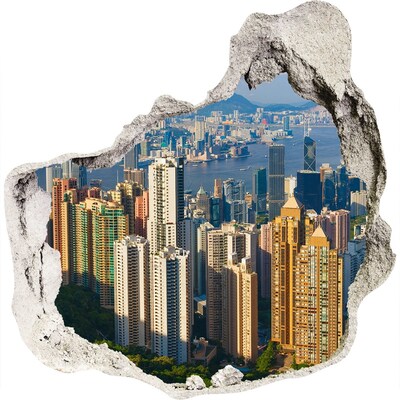 Zelfklevende muursticker 3D gat Uitzicht op Hongkong
