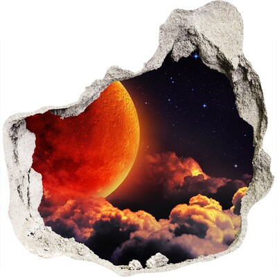 3D muursticker effect gat in de muur Maanverlichte nacht in de wolken