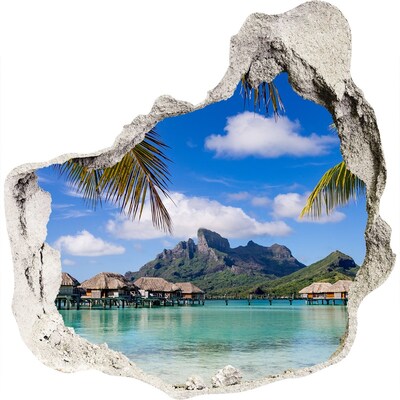3D muursticker effect gat in de muur Tropisch eilandparadijs