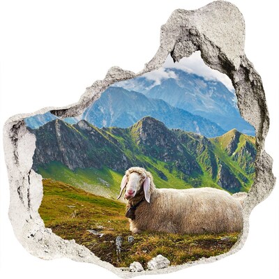 Zelfklevende muursticker 3D gat Bergweide met schapen