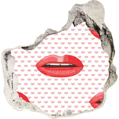 Zelfklevende muursticker 3D gat Lippen in harten